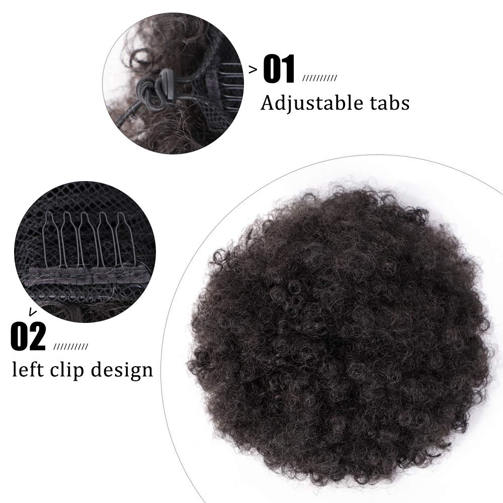 AISI QUEENS Extra Large Size Afro Puff Drawstring Ponytail, Natural Looking Kinky Curly Hair Bun Extension Synthetic Hairpieces Updo Hair Extensions with Clips Extra Large Size(2#)