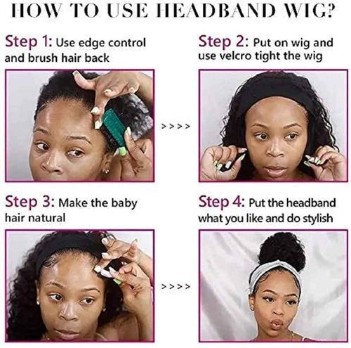 Rebasar Headband Wigs Human Hair 10 Inch Glueless Short Curly Headband Wigs for Black Women Human Hair None Lace Front Wear and Go Wigs Natural Black