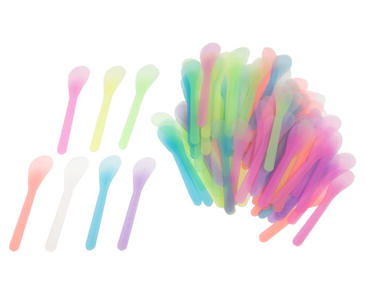 QsQueen 100 PCS Cosmetic Spatula for Makeup Face Mask Plastic Spoon Disposable Makeup Tools for Mixing and Sampling 4.88'' x 1.06" Random Color