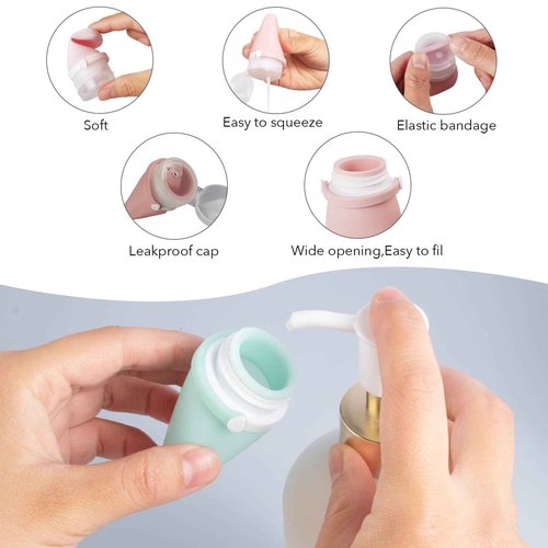 BienBion 1oz Travel Bottles for Toiletries, Silicone Leak-Proof TSA Approved Travel Size Containers (4-Pack) - Reusable Refillable Bottles for Shampoo, Body Wash, Lotion