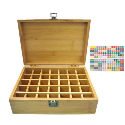 Pure Vie Essential Oil Bamboo Storage Box Travel Display Presentation, Holds 35 Bottles for 5, 10, 15ml - Aromatherapy Organizer Nail Polish Fragrance Container #1 - Keep Your Oils Safe & Space Saver