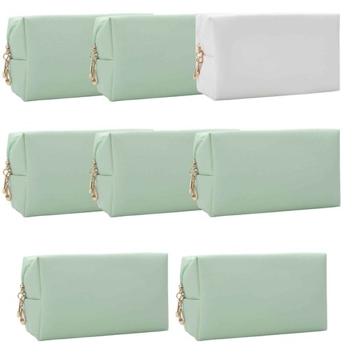 Bridesmaid Proposal Gifts Letter Cosmetic makeup bag bulk for Wedding Party Favors Bachelorette party decorations Toiletry Organizer Bag Makeup Case Gift (8, White&Sage Green)
