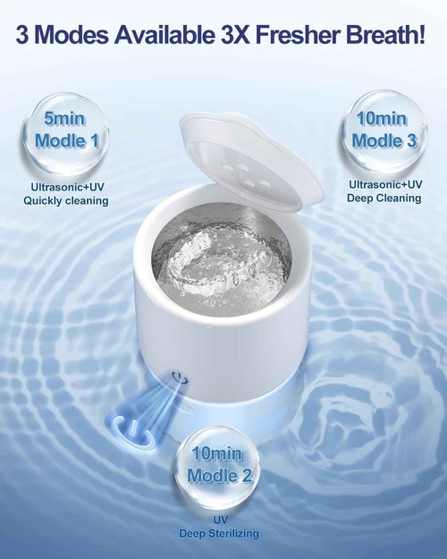 Ultrasonic Retainer Cleaner, 48kHz Denture Cleaner, Retainer Cleaning Machine for Denture, Retainer, Aligner, Jewelry, Mouth Guard, Brace, Toothbrush, Pacifier, Razor, 3 Modes Jewelry Cleaner-White