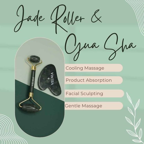 VELNIA Facial Skincare Kit – Jade Roller + Gua Sha + Retinol Serum with Hyaluronic Acid & Vitamin E – Anti-Aging & Face Massage Set for Women and Men