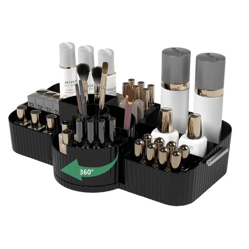 Aieyaki Rotating Makeup Organizer Cosmetic Display Case, Used for Vanity Makeup Brushes, Lipstick, Perfume and Various Skin Care Products - Spacious and Fashionable Storage Solution (Black)