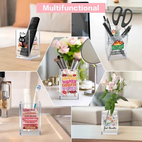 Vgrti Never Let Anyone Dull Your Sparkle Acrylic Makeup Brush Organizer Holder, Girl Power Desk Acrylic Brushes Storage, Inspirational Quote Gifts for Women Friend Sister Make Up Artist Makeup Lover