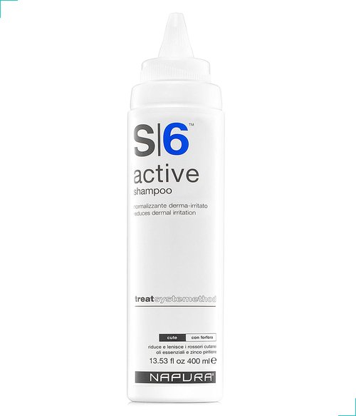 NAPURA S6 Active Professional Anti Dandruff Shampoo with Tea Tree Oil, 1% Zinc and 1% Salicylic Acid - Natural Itchy Scalp Treatment (13.53 fl oz) for Men and Women