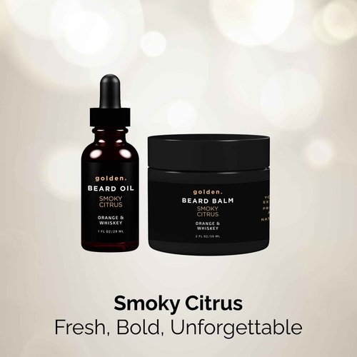 Golden Grooming Beard Bundle for Black Men | Natural Beard Growth Kit with Shea Butter (Regular, Smoky Citrus)