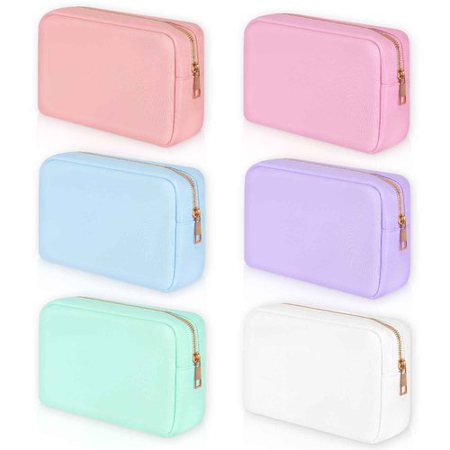 Sweetude 6 Pcs Nylon Makeup Bag Travel Nylon Pouch Zipper Cosmetic Bag for Purse Women Girls Organizer Makeup Pouch for Birthday Wedding Mother's Day Graduation Gifts(M,Assorted Color)