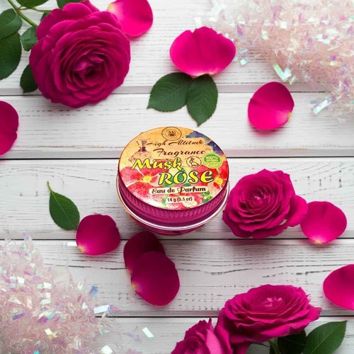MUSK ROSE Perfume - Eau de Parfum - Solid Balm - Aromatherapy Essential Oils (Rosa Moschata, De Mai, Damascena, White Champaca, Tuberose) - Natural Fragrance - Travel Party Guest Favors Gifts 0.5oz