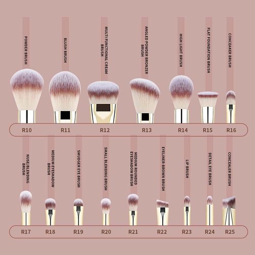 Anactoro Beauty Travel Makeup Brush Set, 16 Professional Vegan Matte Wood Handle Red Gold Makeup Brushes Set and 2 Makeup Sponges, ON-THE-GO Make up Brushes Set with Case (Red)
