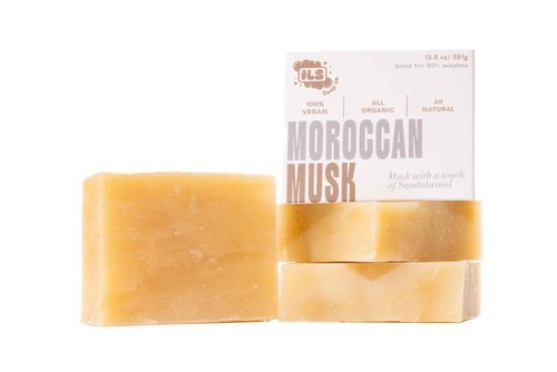 ILS Soap co. Moroccan Musk (Musk & a hint of Sandalwood) - All Natural Bar Soap for men - Plant Based, Cold Process and Handmade in the USA for All Skin Types and conditions (3 Pack)