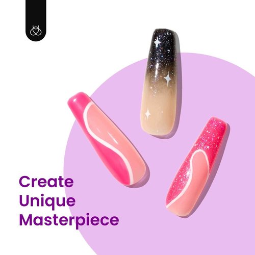 Beetles Poly Nail Extension Gel Kit with UV Lamp+Beetles Neon Gel Nail Polish Set 6 Colors Glitter Purple Pink Black