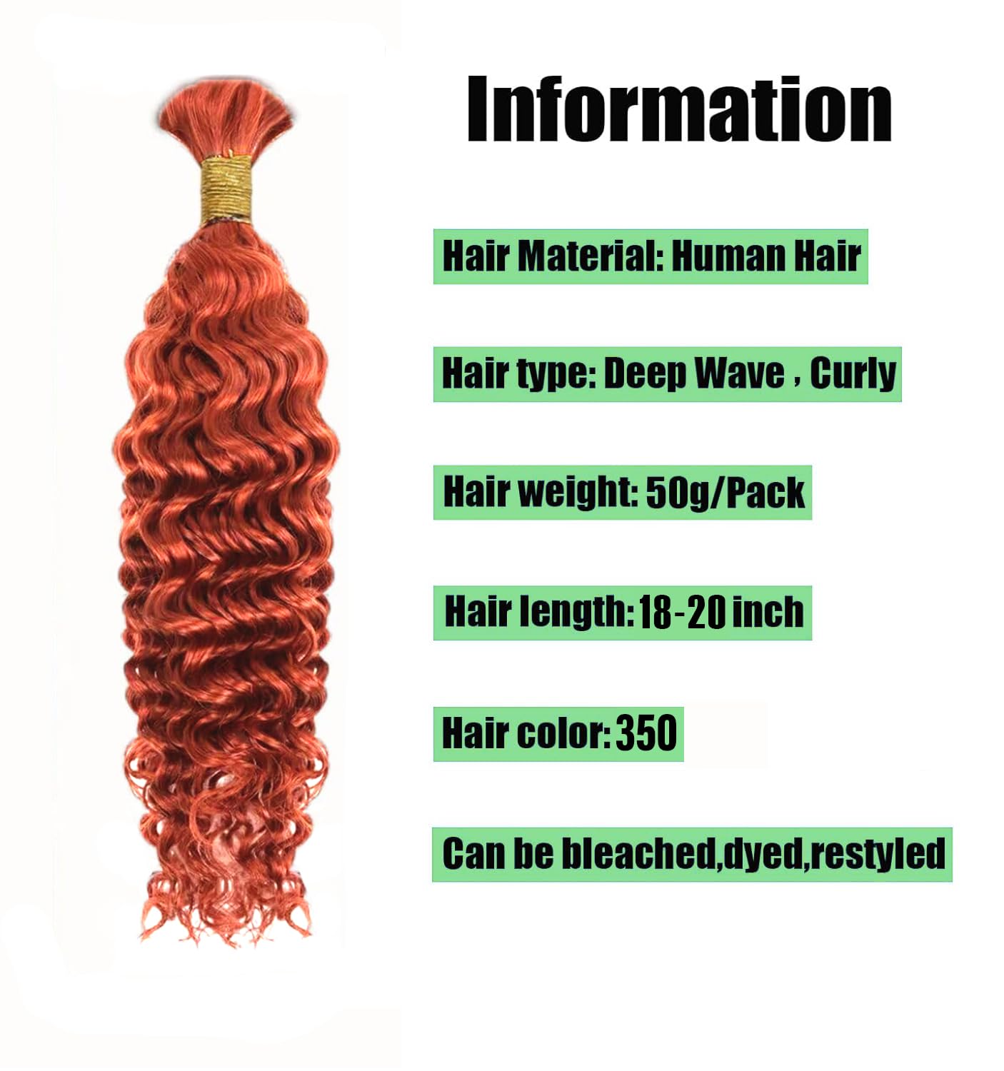 50g Human Braiding Hair Deep Wave 20inch Ombre Braiding Hair 1 Bundles/Pack Curly Bulk Human Hair for Braiding Wet and Wavy No Weft 350 Human Braiding Hair for Micro Braids