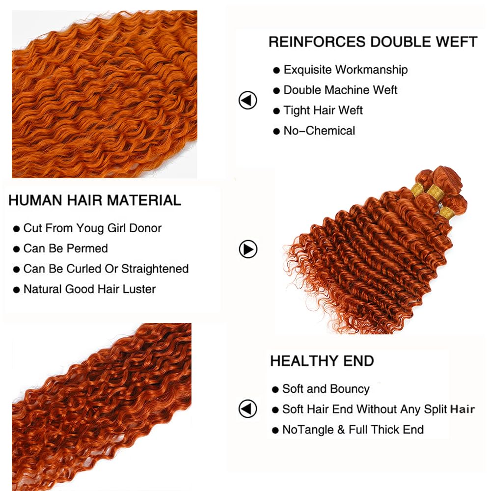 Color 350 Bundles Ginger Deep Wave Human Hair Bundles Ginger Orange Bundles Bundles Human Hair 8 10 12 Inch Orange Deep Wave Bundles Hair Extensions