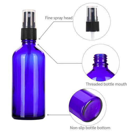 ALIFEIA 3.4 oz Glass Blue Spray Bottles,Small Empty Fine Mist Refillable Travel Spray Bottle for Cleaning,Perfume,Aromatherapy,Cosmetic Sprays,Hair,Essential Oils with Fine Mist Dispenser（6 Pack）
