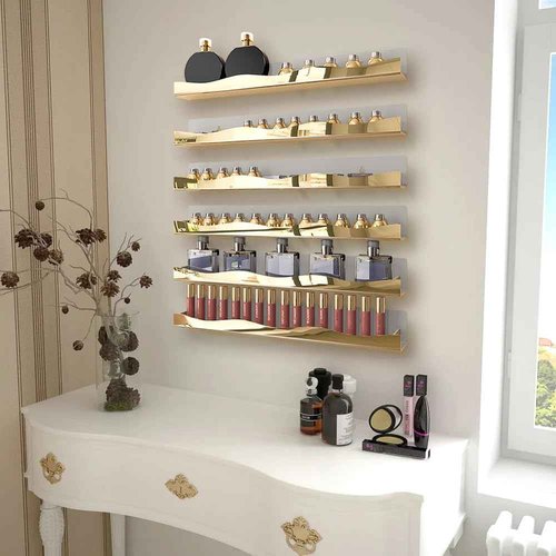 YMVV Mirror Gold Acrylic Nail Polish Rack, 15 Inch Wall Mounted Shelf Nail Polish Shelf, Sunglasses Essential Oil Storage Display Rack 6 Pack