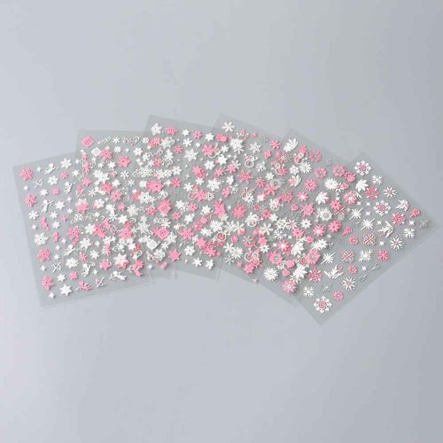 12 Sheets Christmas Nail Stickers Pink White Snowflake Nail Decals for Nail Art Christmas Snowman Reindeer Heart Nail Art Stickers 3D Self Adhesive Nail Supplies for Women Christmas Nail Decoration