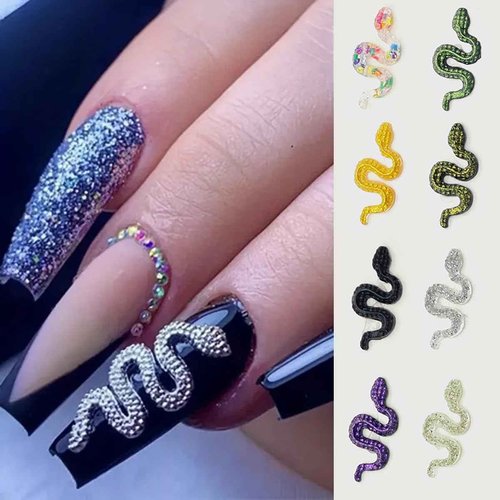50Pcs Snake Nail Charms for Acrylic Nails Halloween Nail Charms Snake Nail Rhinestones and Charms for Women Girls Nail Art Decorations Accessories Snake Alloy Nail Jewels and Rhinestones