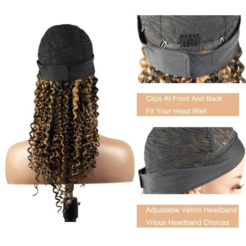 YiweYowe 24 Inch P1B27 Highlight Headband Wig Human Hair 150% Density Grade 8A Unprocessed Brazilian Virgin Hairs Machine Made Blonde Deep Wave Headband Wig Human Hair For Woman