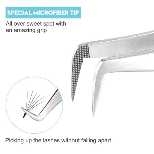 Ms.Queen Eyelash Extension Tweezers Set - Fiber Tip Isolation & 90 Degree Mega Volume Tweezers, Blue