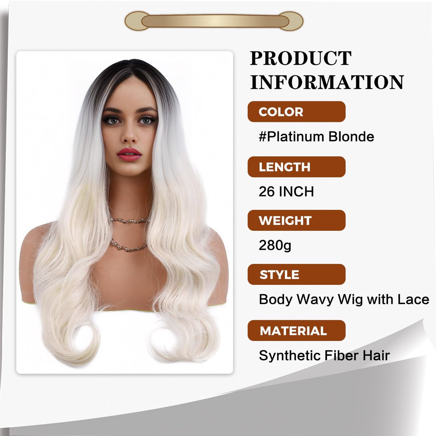 TOZIKA Long Platinum Blonde Wigs for Women White Wig 26inch Wavy Curly Middle Part Lace Wig Upgraded Protein Fiber Hair Replacement Wig Cosplay Costume Halloween Wig