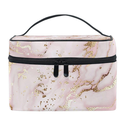 ZOEO Makeup Train Case Pink Marble Gilding Korean Carrying Portable Zip Travel Cosmetic Brush Bag Organizer Large for Girls Women