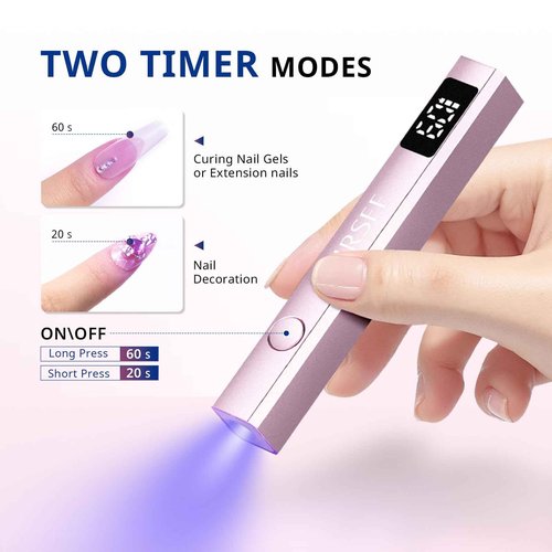 AIRSEE Cordless Mini Nail Lamp,Handheld UV Light with LCD Display for Gel Nails,Rechargeable USB Nail Dryer for Fast Cure,Rhinestone Glue Decoration,Gel Nail Strips at Home,Travel(Pink)