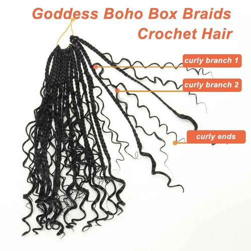 Goddess Box Braids Crochet Hair 8 Packs 3S New Goddess Box Braids Crochet Hair for Black Women Ombre Color Pre-Looped Synthetic Braiding Hair Extension for Black Women（24",8packs,1B）
