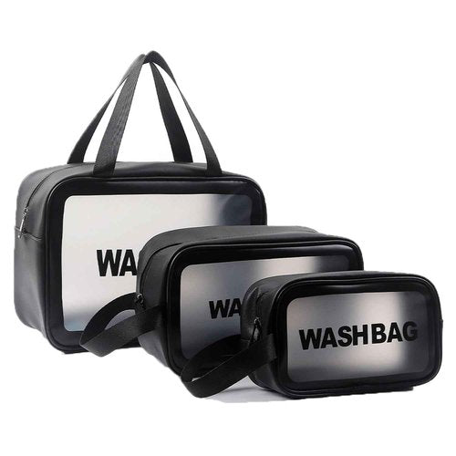 Miss or Miss Travel Wash Toiletry Bag for Women Men, Translucent Waterproof Makeup Cosmetic Bag Travel Organizer for Accessories, Toiletries,Set of 3,Black