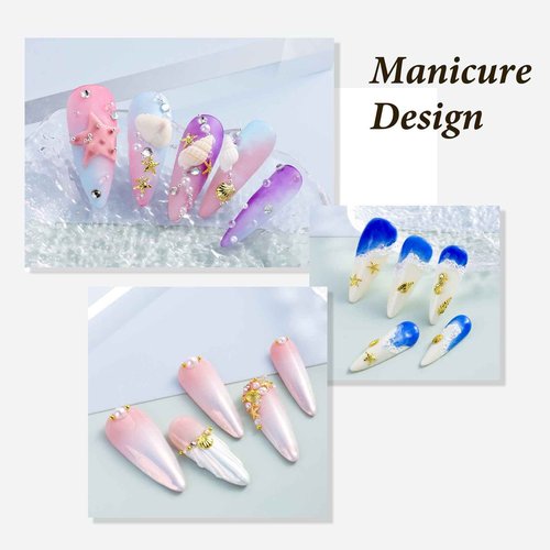 SUTOKAKA 3D Metal Studs Nail Art Charms Mixed Style Gold Shell Seahorse Starfish Pearl Metallic Nail Rivets Beads with Tweezer for Summer Ocean Beach Seaside DIY Manicure Decorations