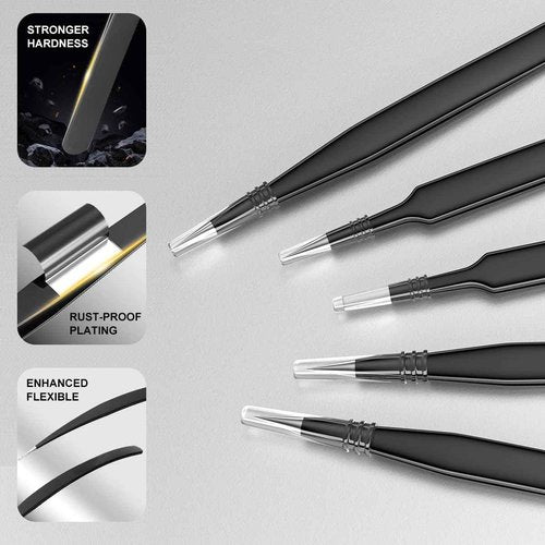 Antonki 12 Pack Precision Tweezers Set for Craft, Soldering, Jewelry, Facial Hair, Eyebrow, Ingrown Hair Removal, Eyelash Extension- with Case
