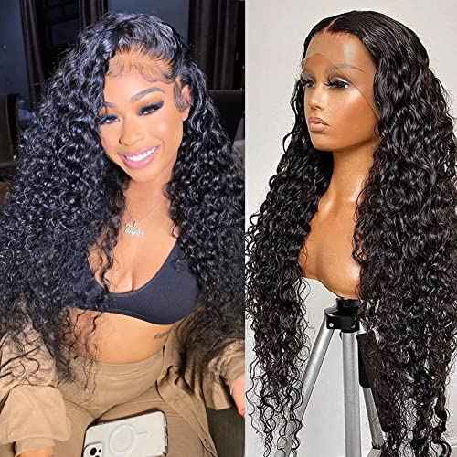 13x6 HD Transparent Lace Front Wigs, 180% Density Water Wave, Unprocessed Brazilian Virgin Human Hair, Soft and Natural, Medium Cap Size