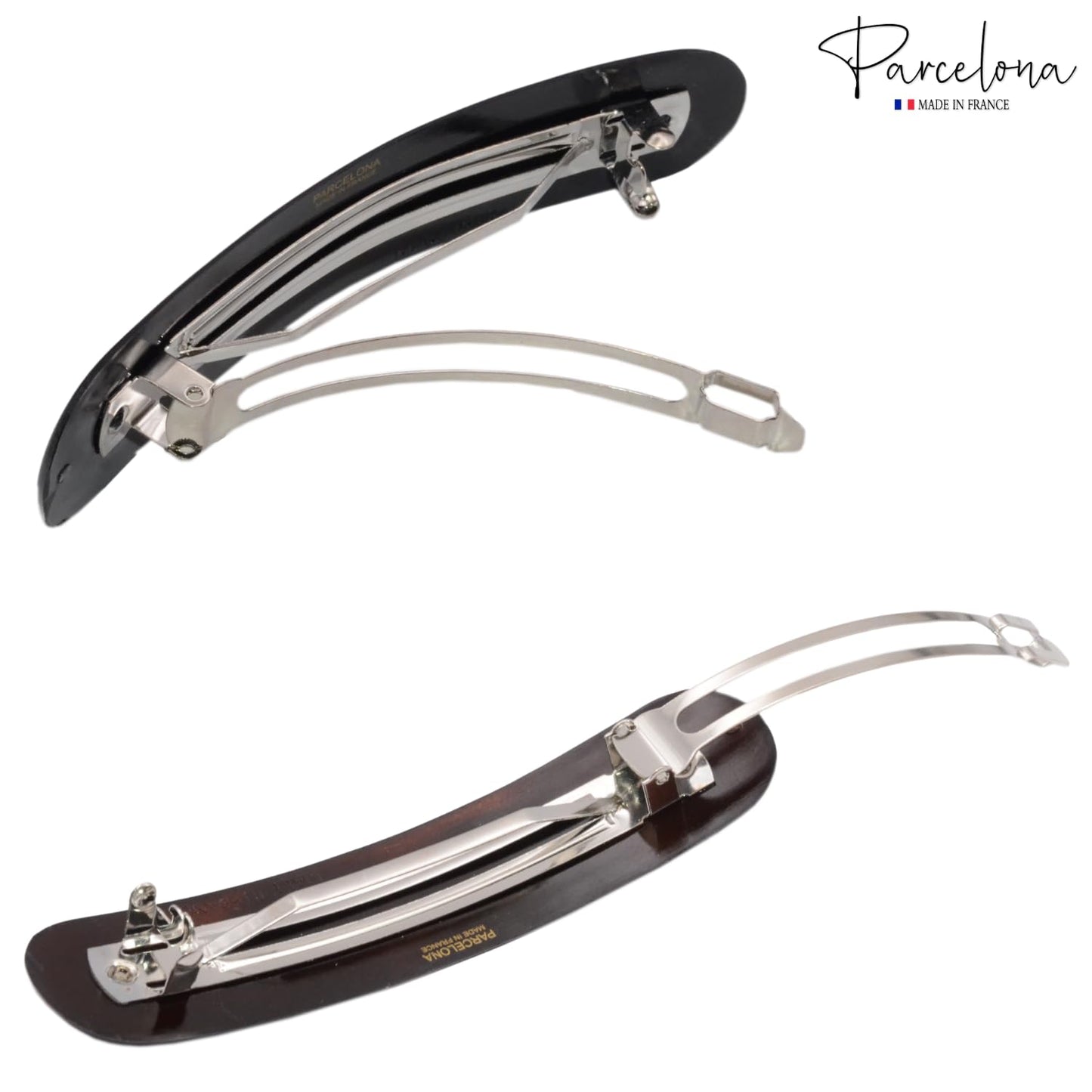 Parcelona French Elegant Duo 4" Tortoise Shell and Black Celluloid Set of 2 Hair Clips Fashion Durable No Slip Women Hair Accessories Hair Barrette Clip for Girls, Made in France