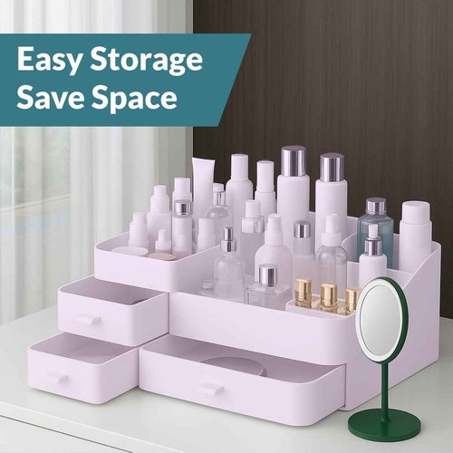 Makeup Organizer for Vanity – Large Cosmetic Storage Box with Drawers & Compartments for Brushes, Lipsticks, and Skincare – Bathroom Countertop Organizer for Women & Girls – Elegant White Design