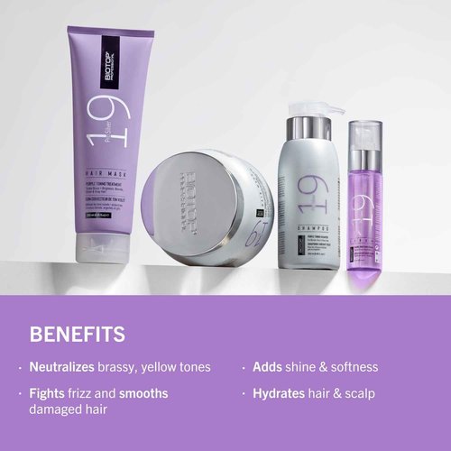 Biotop Professional 19 Pro Silver Shampoo - Purple Shampoo to Neutralize Yellow and Brassy Tones - Made with Sunflower Oil and Vitamin E - For Blonde or Bleached Hair - 8.45 oz