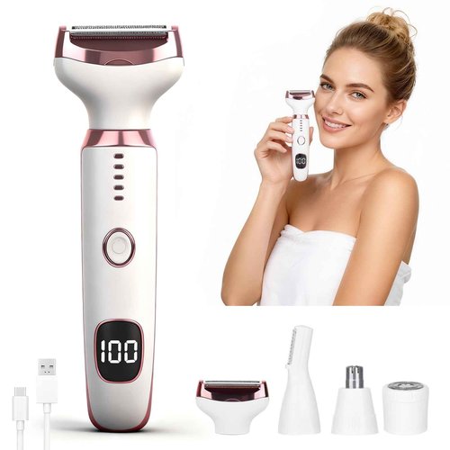 Beanify Electric Razor for Women Men,4 in 1 LED Display Ladies Wet & Dry Body Razors and Facial Hair Remover, Rechargeable Painless Hair Removal Kit for Nose Face Body Leg Bikini Arm Hair
