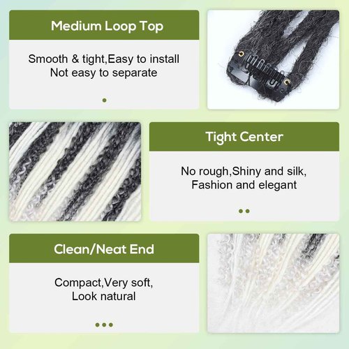 Pouweney 10PCS Clip in Dreadlock Extensions Full Sets, 24 inch Synthetic Clip Dreads Extensions Handmade Soft(gray/white, Clip-in 40 Strands)