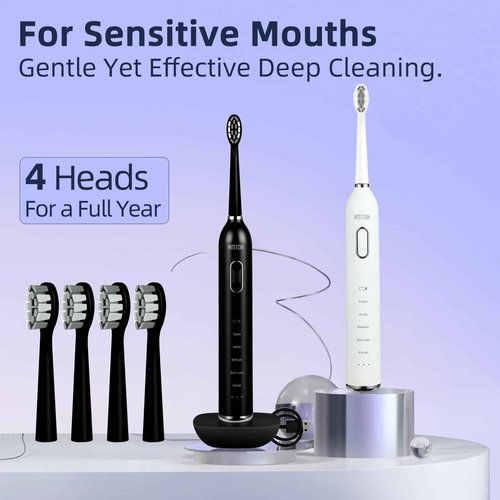 CWX Sonic Electric Toothbrush Wireless Fast Charging, 5 Cleaning Modes, 3 Intensity Settings, 60 Days Battery Life, 2 Min Smart Timer, 4 Brush Heads & Travel Case IPX7 Waterproof