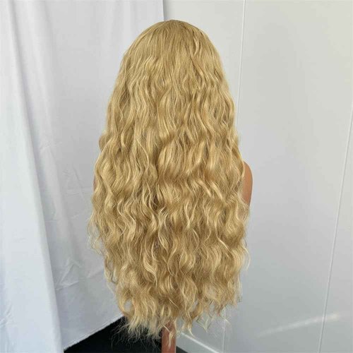 RDY Ash Blonde Long Body Wave Lace Front Synthetic Wig 24inch Mix Blonde Loose Wavy Lace Front Wigs for Women Heat Fiber Hair Half Hand Tied Cosplay Daily Use Wig