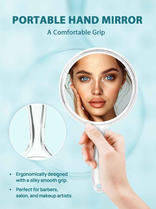 Macaki Hand Mirror, Double-Sided 1X/5X Magnifying Mirror with Handle, Acrylic, 8.3" L x 4.5" W, Clear, Pack of 1