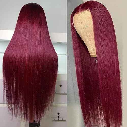 99j Burgundy Lace Front Wigs Human Hair 200 Density Straight 13x6 HD Lace Front Wigs Human Hair Pre Plucked Glueless Red Color Lace Front Wigs for Women 22 Inch
