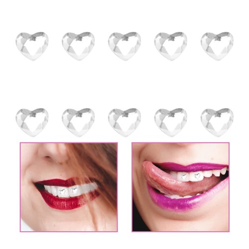 POPETPOP Heart-Shaped Teeth Gems Kit 10Pcs Crystal Tooth Jewelry Removable DIY Teeth Decoration Accessories for Unique Smile and Festive Look