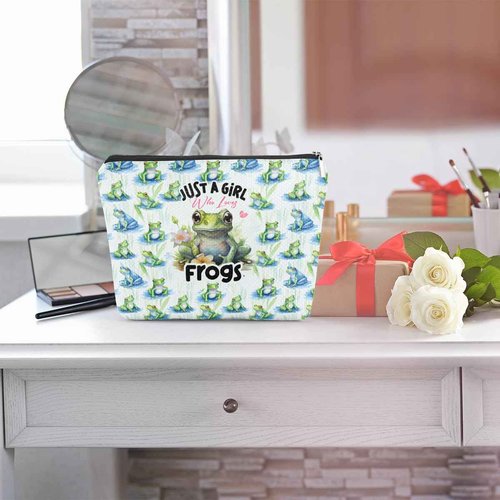 TBT Frog Gifts Funny Makeup Bag Frog Cosmetic Bag Frog Themed Gifts for Women Girls Best Friend Niece Daughter Animal Lovers Frog Lover Gifts Floral Travel Organizer Graduation Birthday Gifts