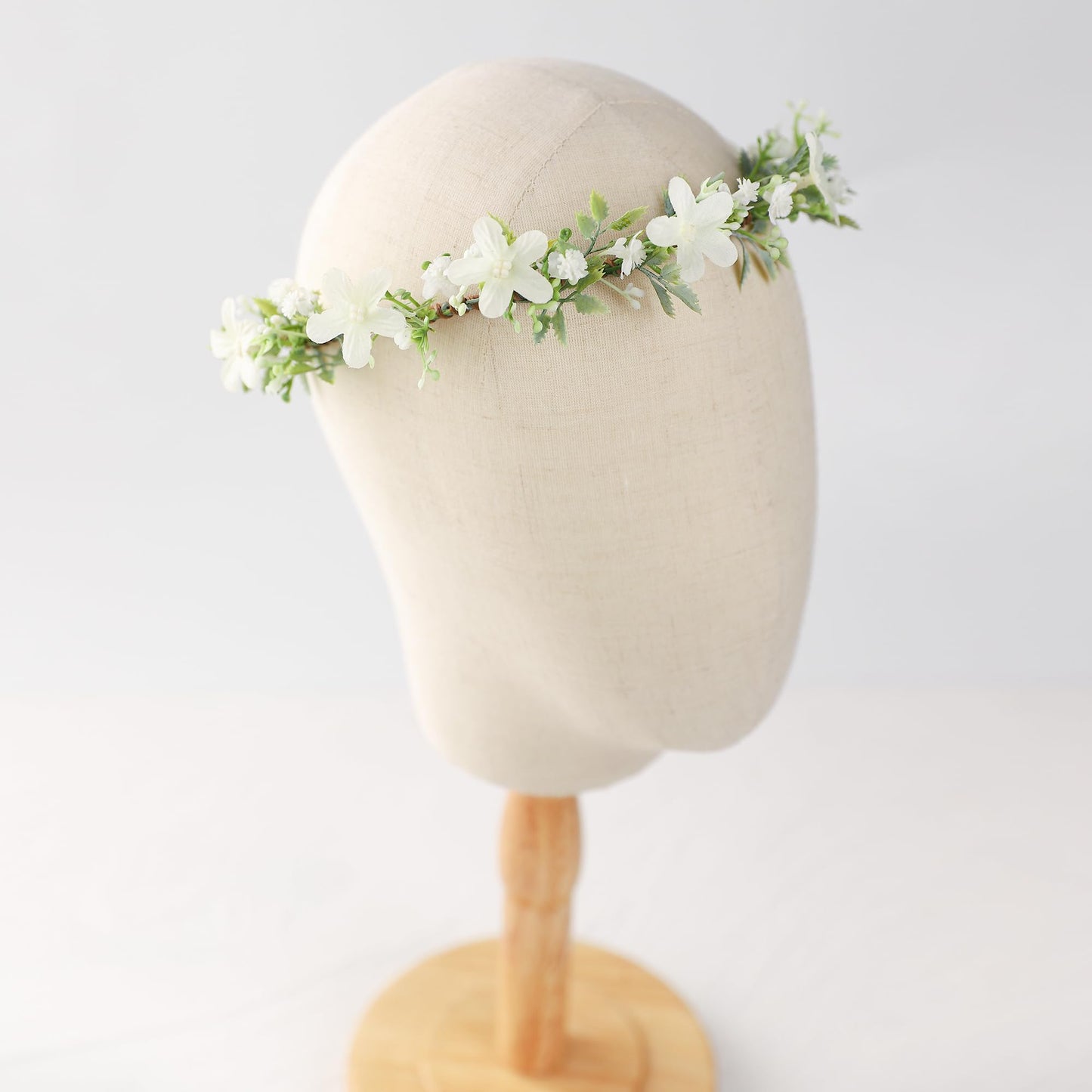 KorViSHOW Handmade White Flower Crown Green Leaf Headband Floral Headpiece Fairy Hair Wreath Flower Hair Accessories for Girls Weeding Bride Cosplay Party