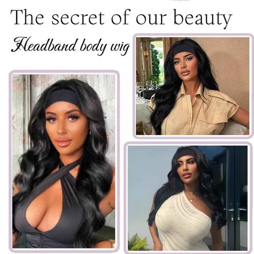 Headband Wig Human Hair Body Wave Wigs None Lace Front Wigs 100% Human Hair Brazilian Virgin 150% Density Natural Color (12inch)