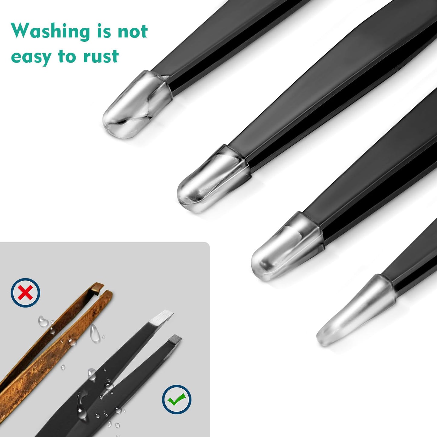 HAWATOUR Tweezers Set, 4Pcs Eyebrows Tweezers for Women, Great Precision for Ingrown Hair, Splinter, Facial Hair Removal, Black