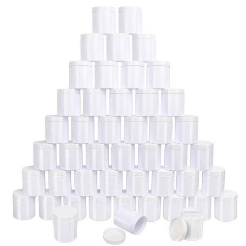 47Packs 8 oz Plastic White Jars with Lids, White Cosmetic jars with Wide-Mouth for beads, rhinestones, sequins Cosmetics, Lotion, Cream, Ointments and More by KUKLIPJIM.