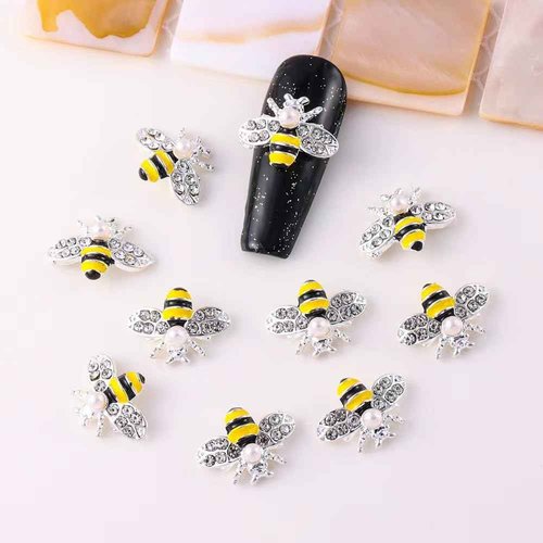 COOSLIM 10Pcs Gold Bee Nail Art Charms, 3D Gold Alloy Bees Jewelry Charm for Nails, DIY Design Cute Kawaii Nail Crystal Rhinestone Decoration Nail Art Supplies Accessories for Women and Girls 1