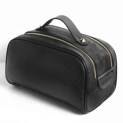 Gillmora Toiletry Bag for Men & Women, Travel Dopp Kit with Handle, PU Leather Shaving and Makeup Organizer,Cosmetic and Grooming Bag, Portable Toiletries Bag with Bonus Pouch (Pure Black)